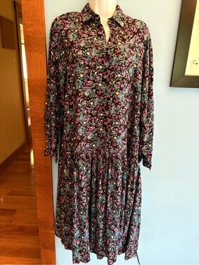 Vintage Limited Express Floral Long Sleeve Midi Dress Drop Waist Cottagecore Med